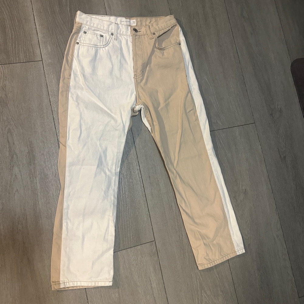 Topshop high waisted Two-Tone White and Tan Jeans
